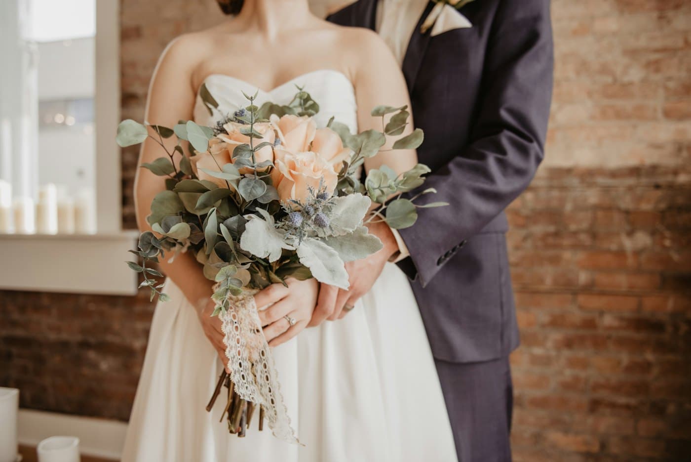 A bride holding her bouquet